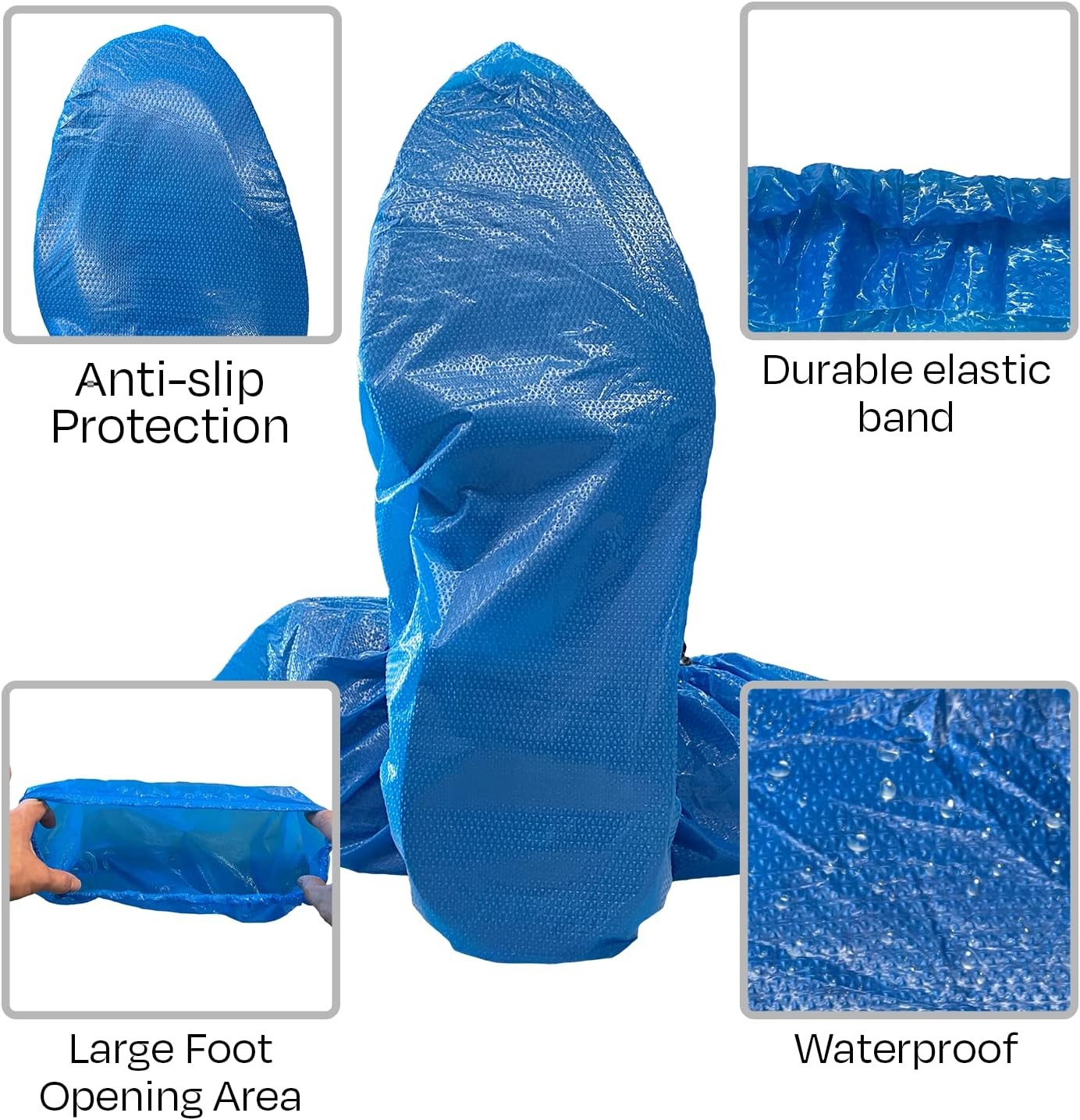 100 Pack Blue Extra Large Disposable Boot & Shoe Covers Indoor Waterproof Shoe