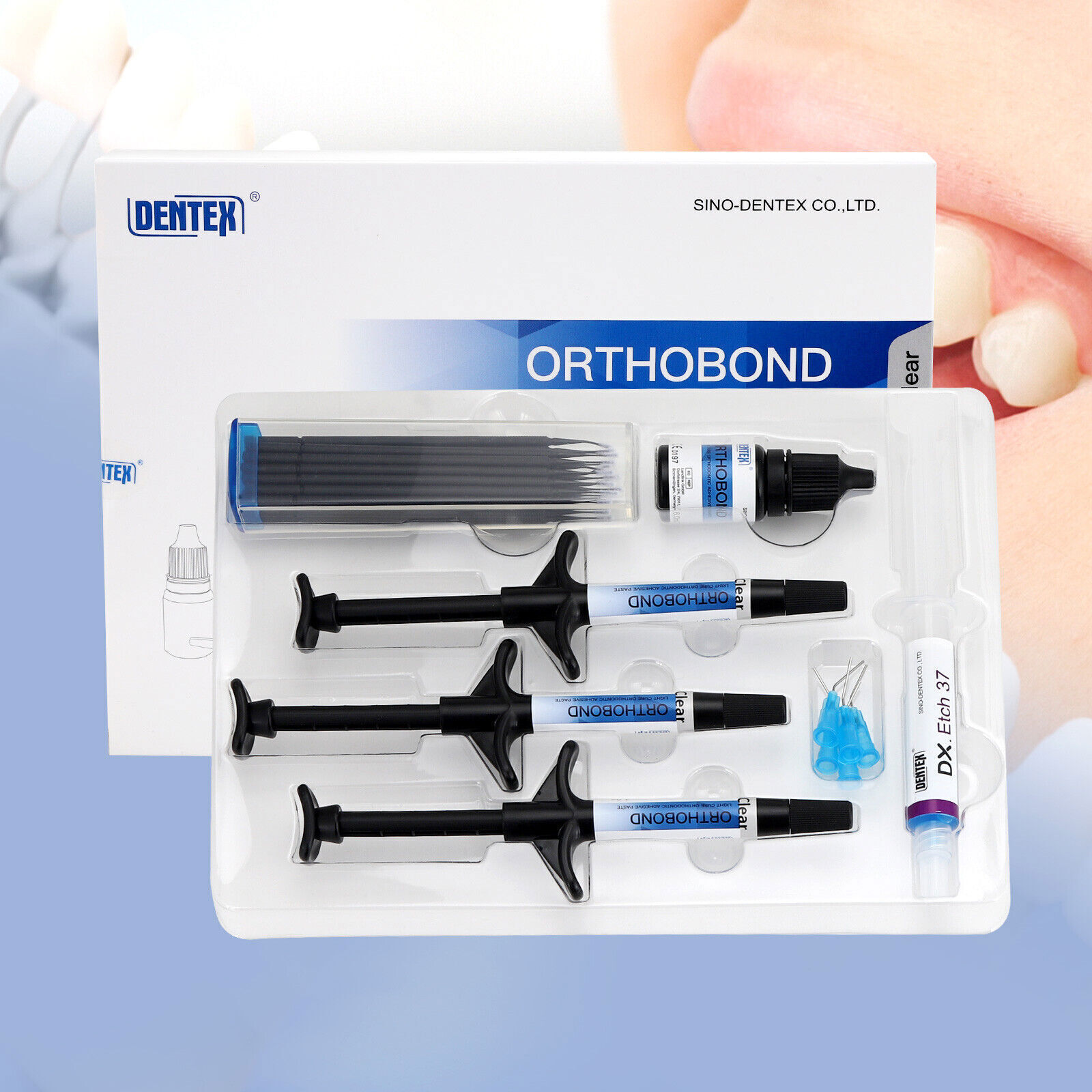 DENTEX ORTHOBOND Dental Light Cure Orthodontic Adhesive Kit Blue /CLEAR