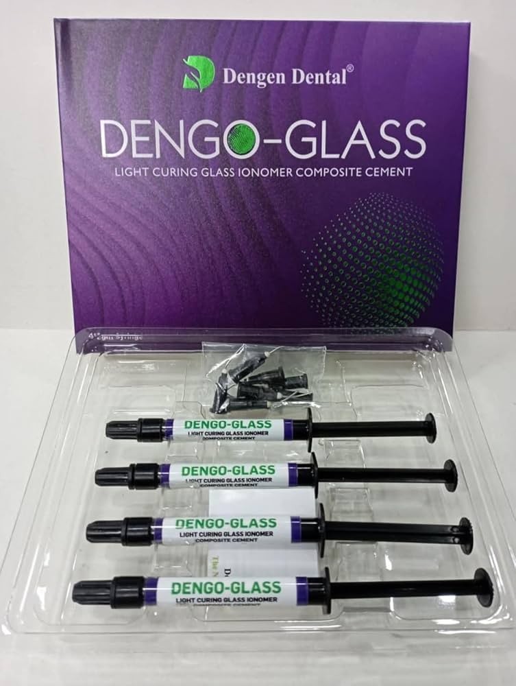Dental DENGOGLASS Light Cured Glass Ionomer Restorative Cement 4 x 2gm Kit