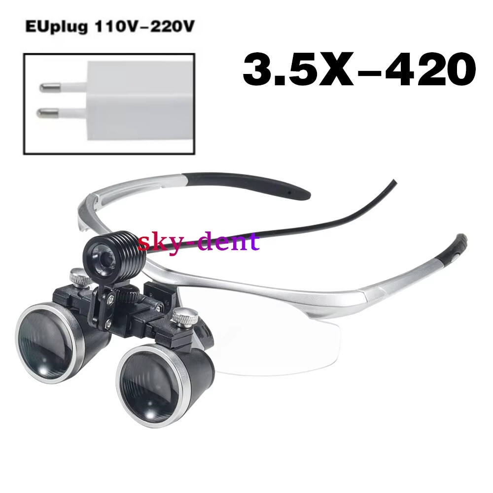3.5X Dental Surgical Medical Loupes Magnifier Binocular with LED Headlight US/EU