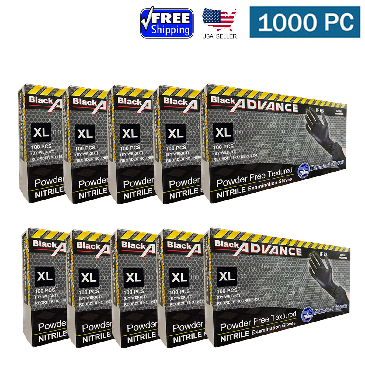 6 Mil Black Exam Nitrile Disposable Gloves Powder Free Case 1000 PC S M L XL XXL