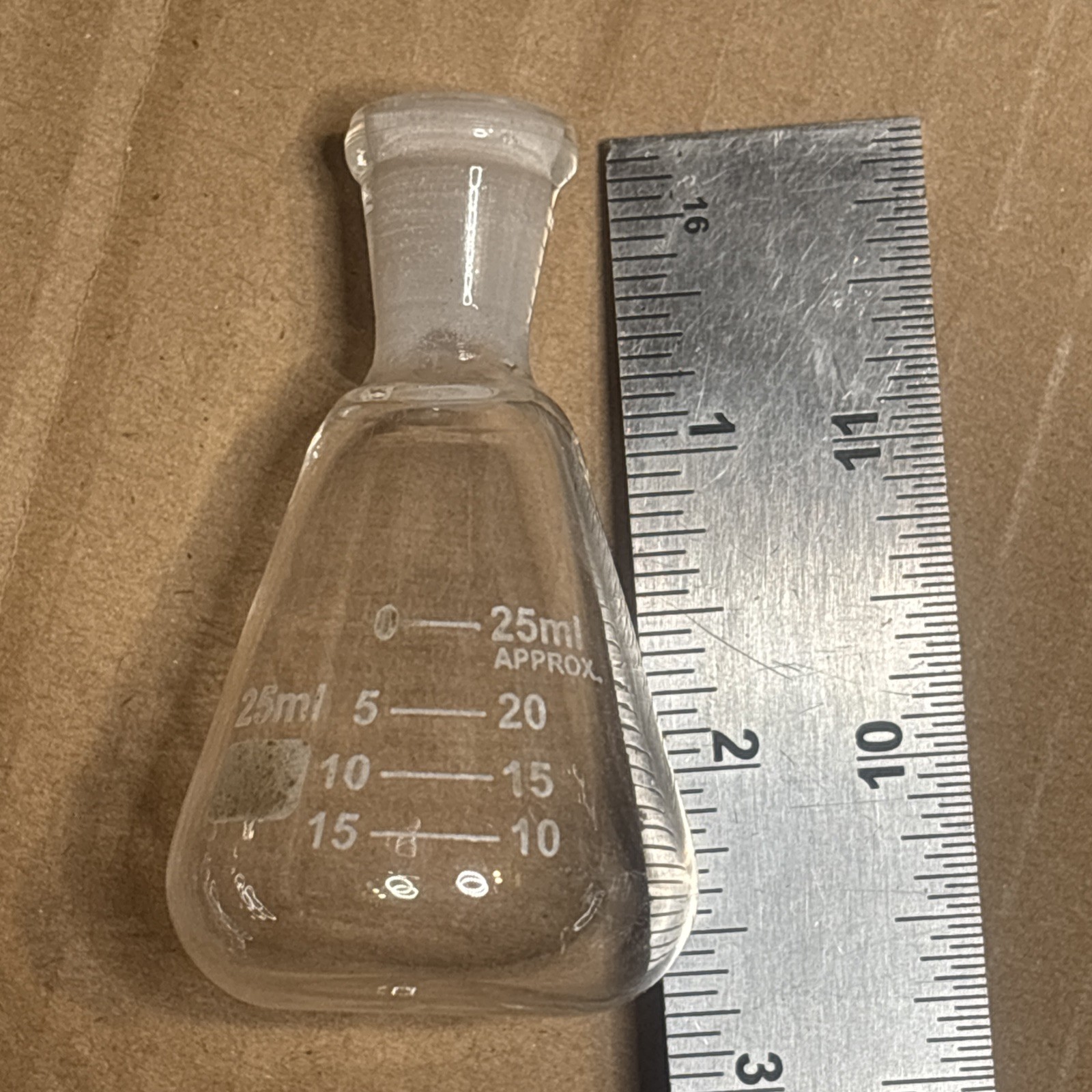 LSS Glass 25ml Erlenmeyer Flask with Ground Mouth, Clear, 12 PK