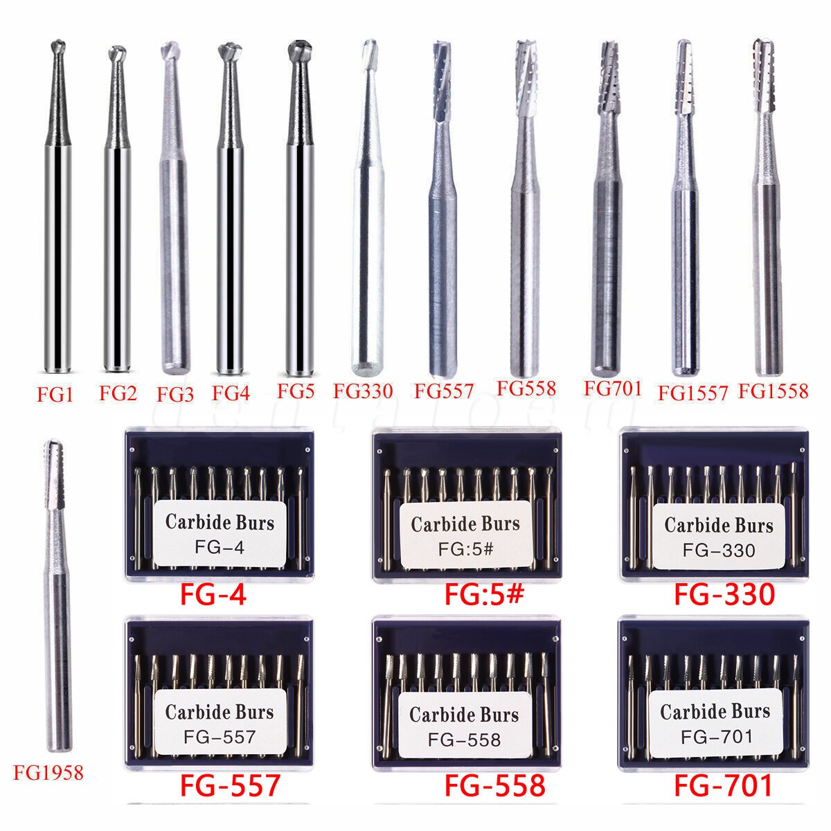 10pc/1pack Fresas de acero de carburo tungsteno FG redondas Drill Alta velocidad