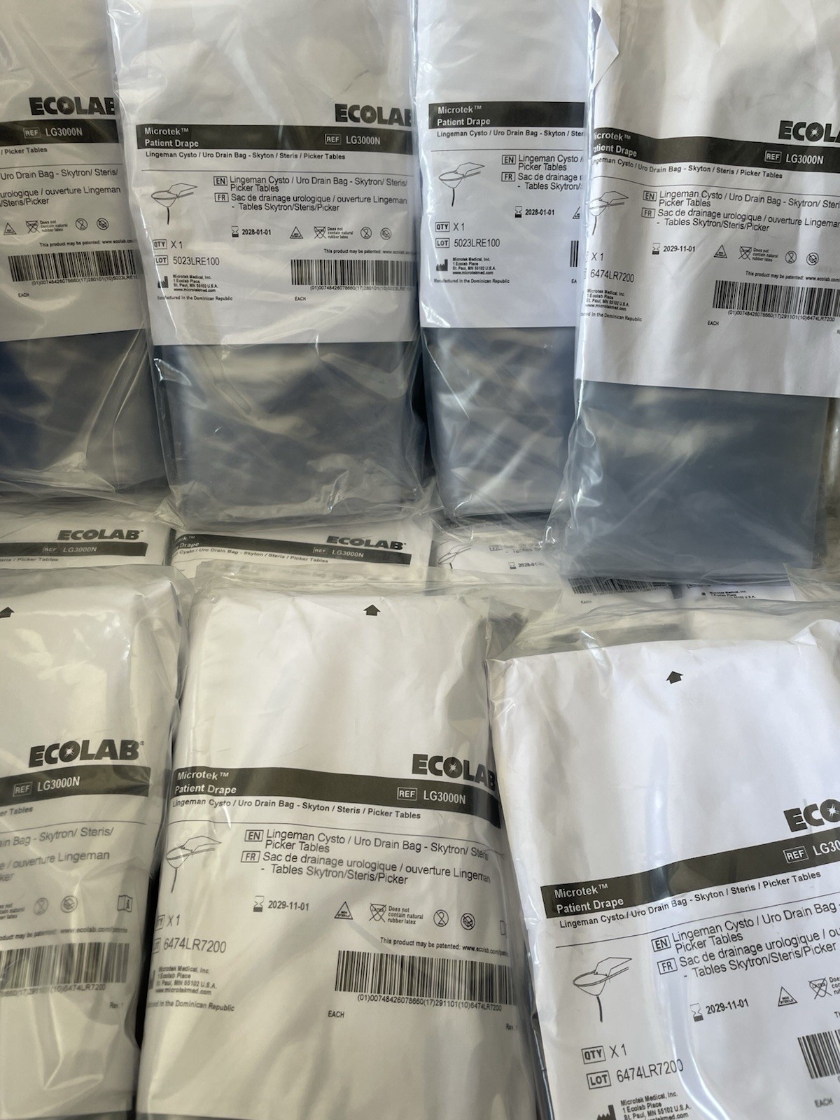 Ecolab ( LG3000N) Microtekpatient Drape Drain Bag For Skytron Table, Lot Of 30