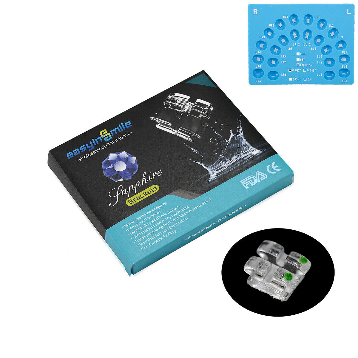 Dental Orthodontic Bracket Ceramic Sapphire Crystal Clear Brace Roth/MBT 022 345