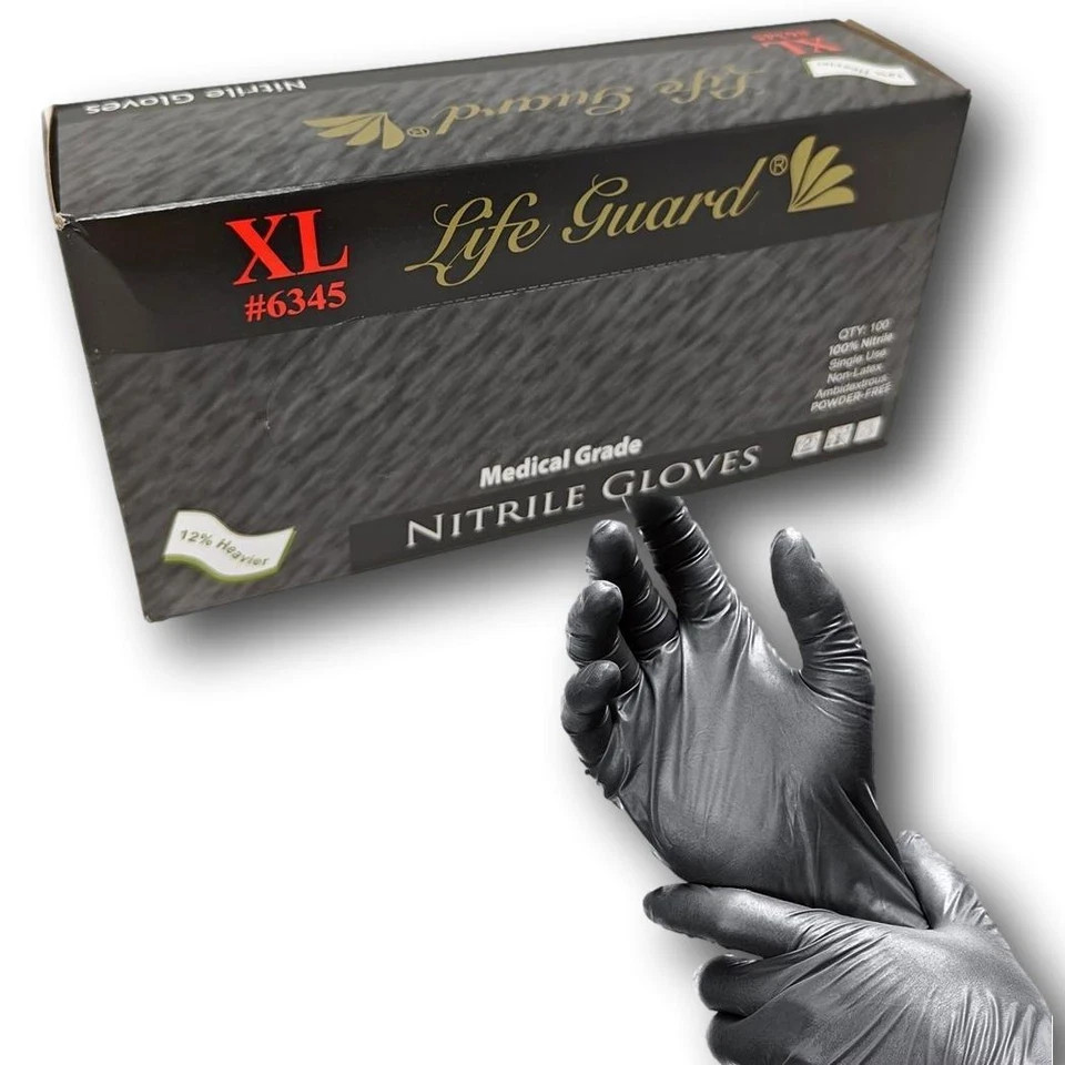 EXTRA LARGE 6 mil Thick Black Nitrile Exam Gloves, For Tattoo, Automotive, etc.