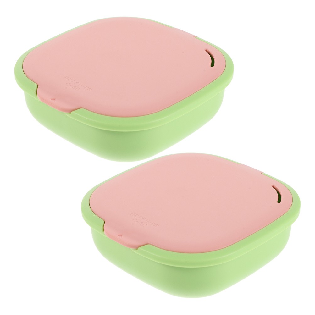 2 Pcs Cute Slim Retainer Aligner Case with Mirror Dentures Container
