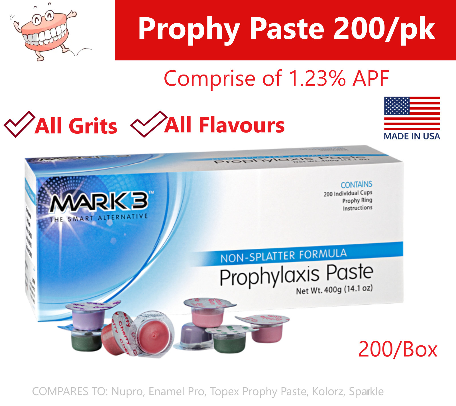 Dental Prophy Paste Upto 600 cups Prophylaxis Non Splatter Mark3 All Grit Types
