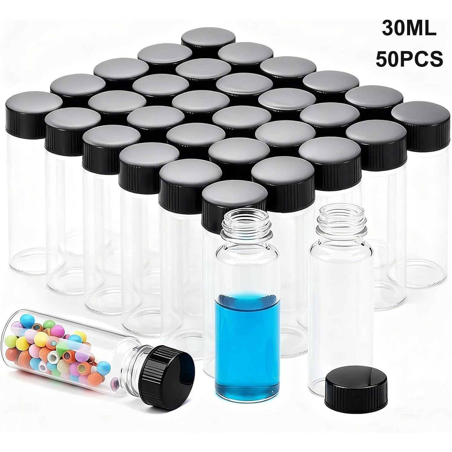 50Pack 30Ml Clear Glass Vials with Screw Caps Small Liquid Sample Vial LeakProof
