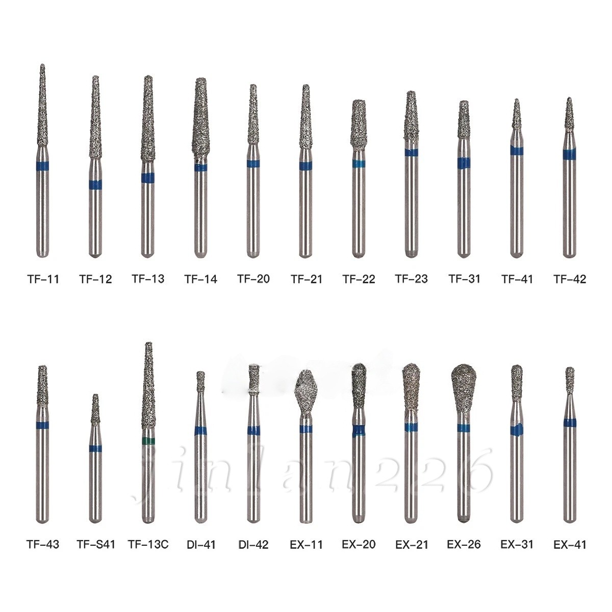 100 Types Dental FG Diamond Burs For High Speed Handpiece Friction Grip 50pcs
