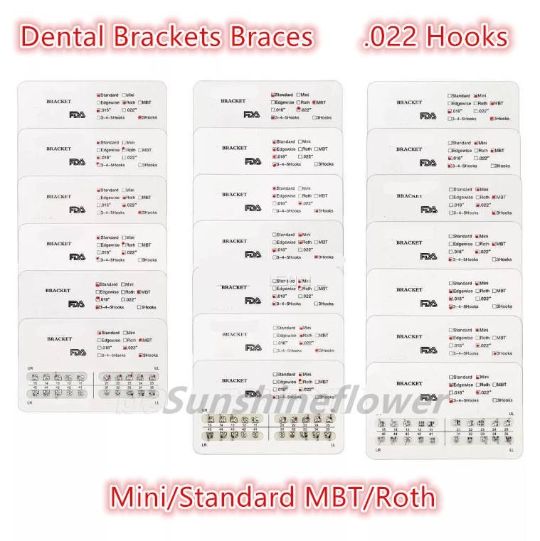 Dental Orthodontic Metal Brackets Braces .022 Hooks 345 Mini/Standard MBT/Roth