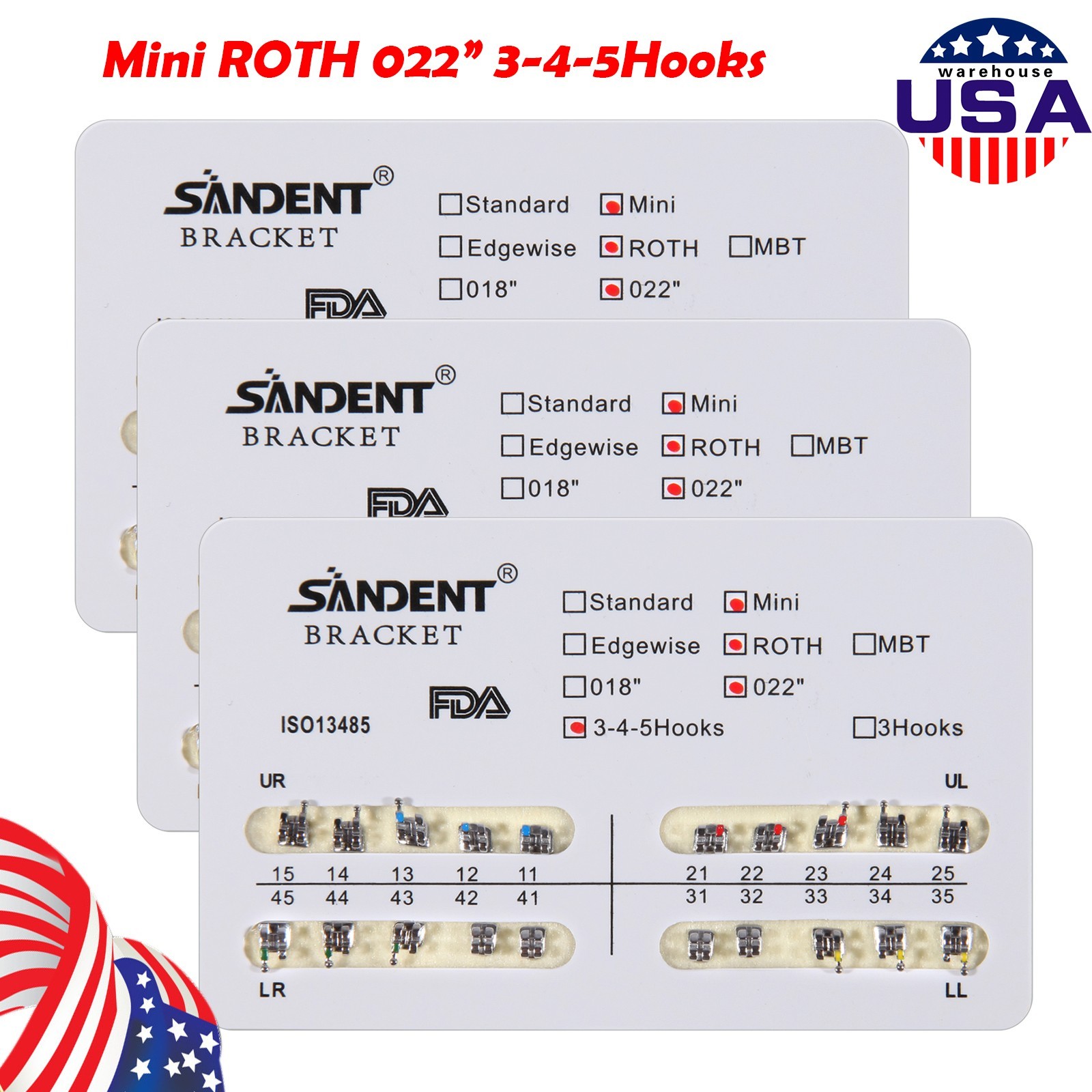 10 Packs Brackets dentales de ortodoncia Mini Roth 022 Ganchos 345