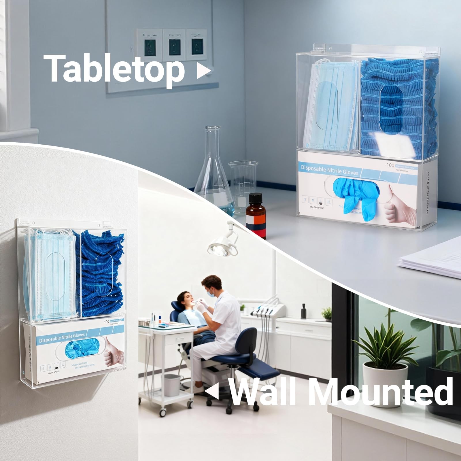 Triple Hygiene Dispenser Sanitation Station with Lid – Tabletop or Wall Mount…
