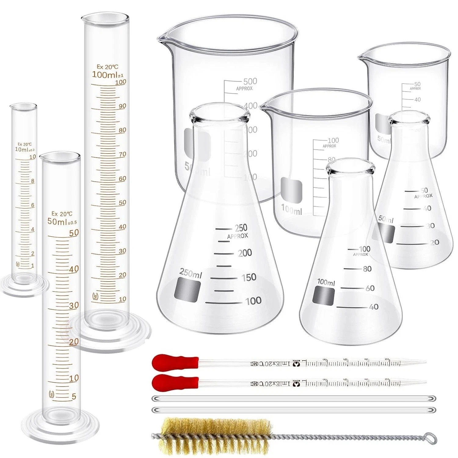 14Pcs Borosilicate Glass Lab Beaker,5pcs Graduated Cylinders Measuring Glassware