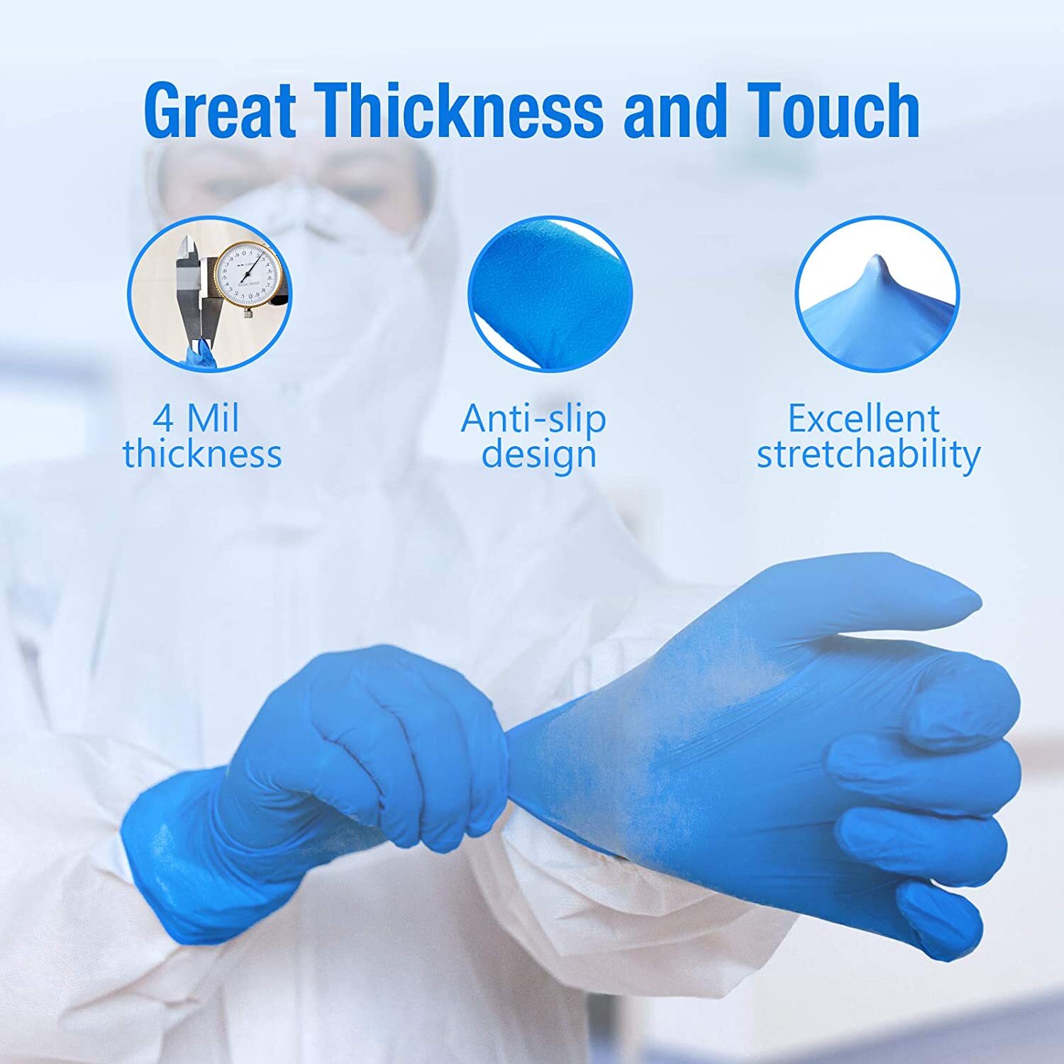3000pcs Nitrile Exam Gloves Durable Thicken 4mil Non-Latex Powder Free S/M/L/XL