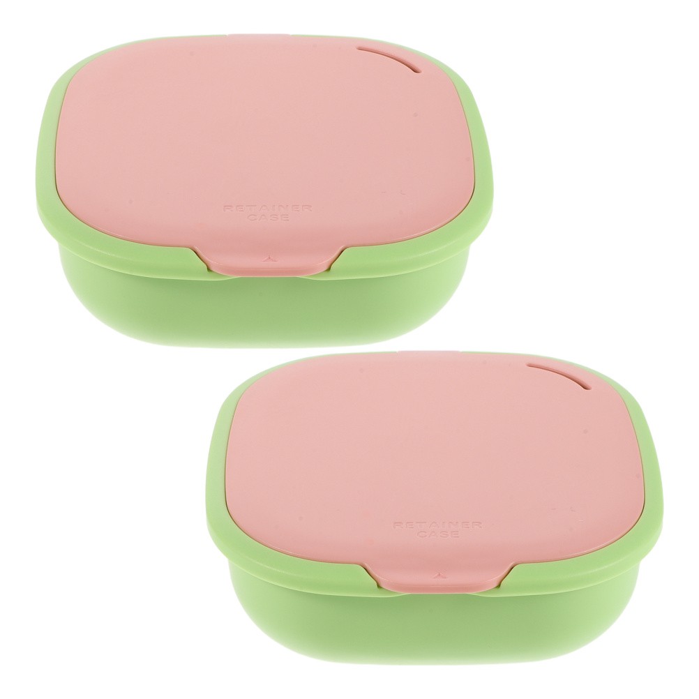 2 Pcs Cute Slim Retainer Aligner Case with Mirror Dentures Container