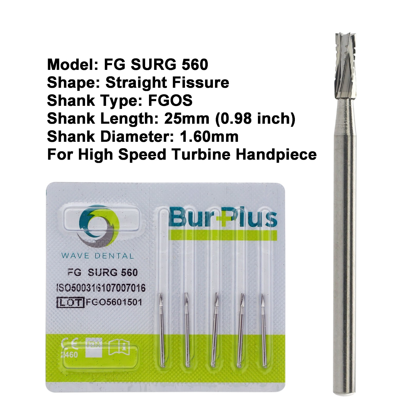Wave Dental Straight Fissure Burs Surgical High Speed FG SURG 556 557 557L 558