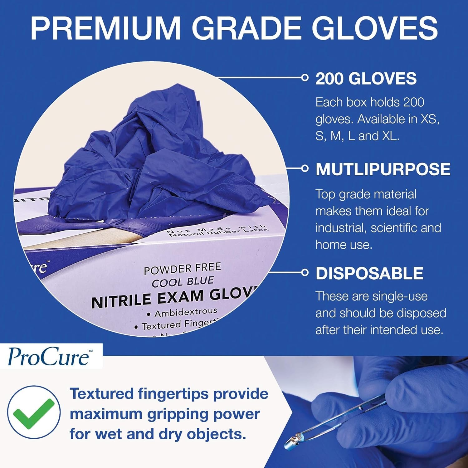 200 Count Nitrile Gloves – Large, Latex Free, Ambidextrous & Powder Free