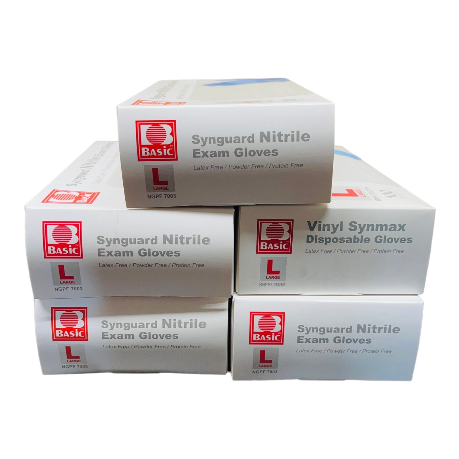 Lot Of 5 BASiC Medical Nitrile Exam Gloves – Latex & Powder-Free – Box of 100 L