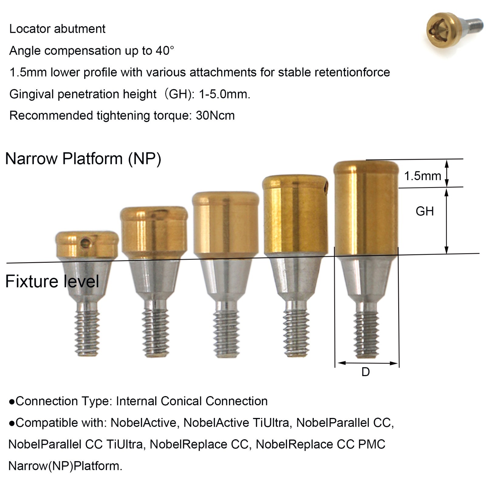 Titanium Overdenture Locator Abutment Dental abutment for All Implant System