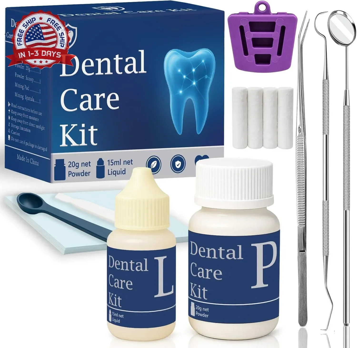Zinc Oxide Eugenol Dental Cement Tooth Repair kit for Broken Teeth, Temporary Fi