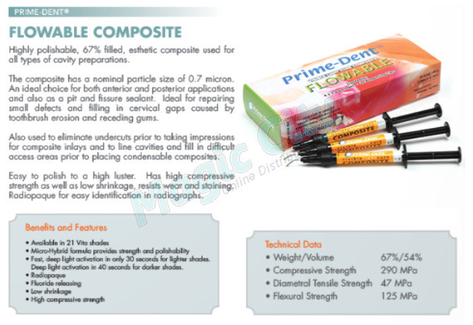 Prime-Dent Dental Flowable VLC Light Cure Composite 4 Syringe Kit – A1