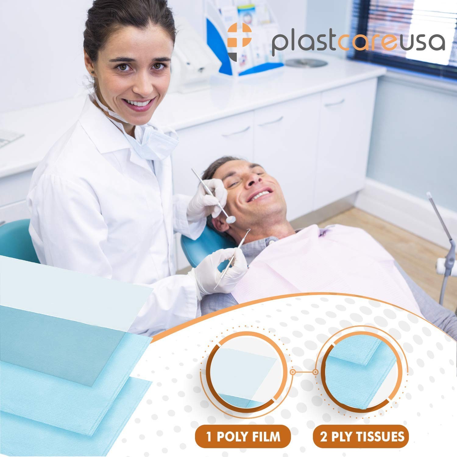 50 Pieces of 3-Ply Gray Waterproof Bibs Perfect for Dental and Tattoo Procedures