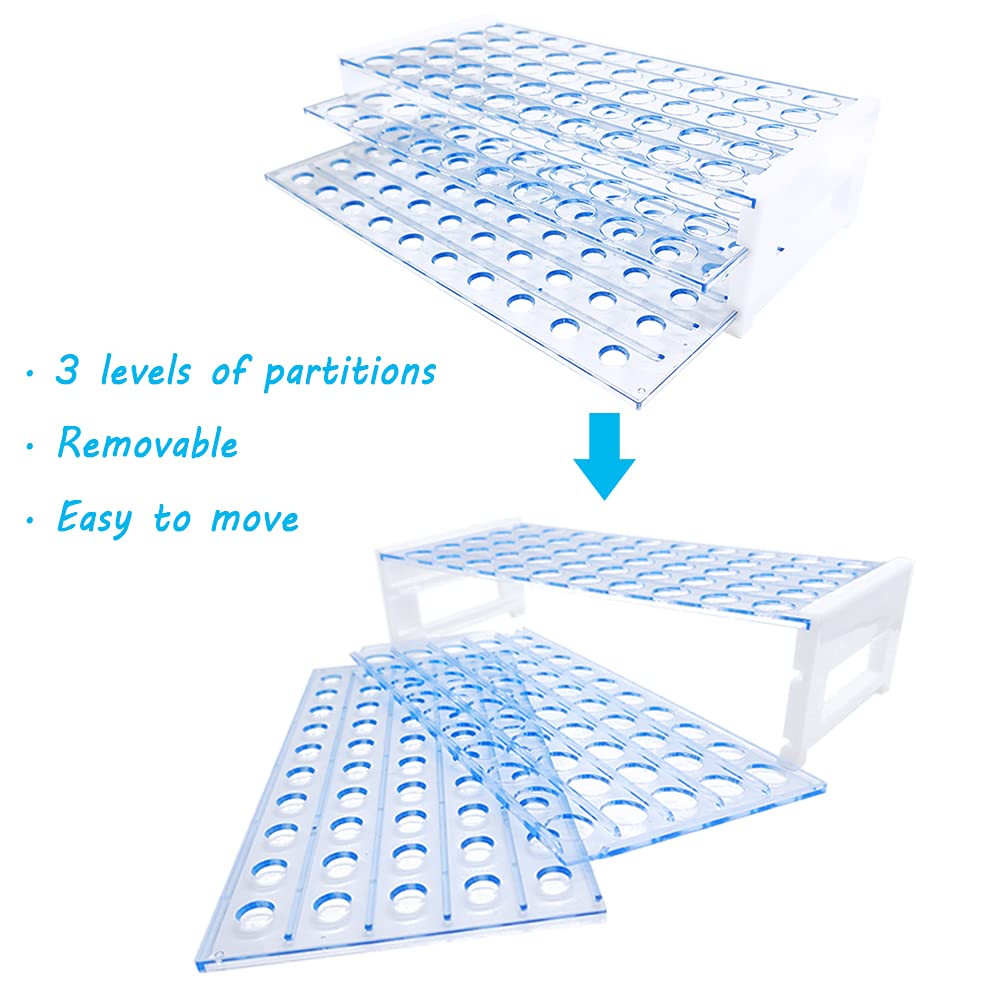 50Pcs 10Ml Clear Plastic Test Tubes with Rack,16 X 100Mm Tube with Caps and 50 H