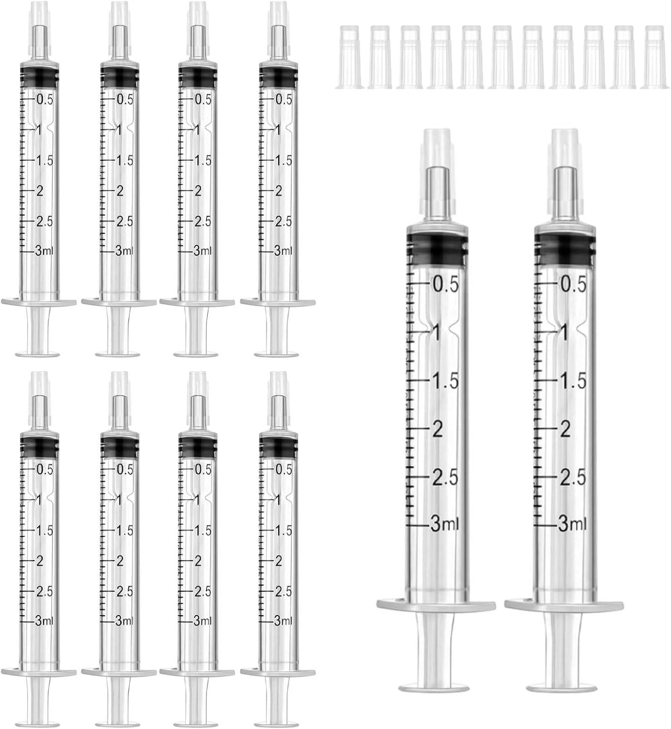 10 Pack 3 ml Syringe with Cap No Needle, Disposable Syringes for Liquid, Feeding