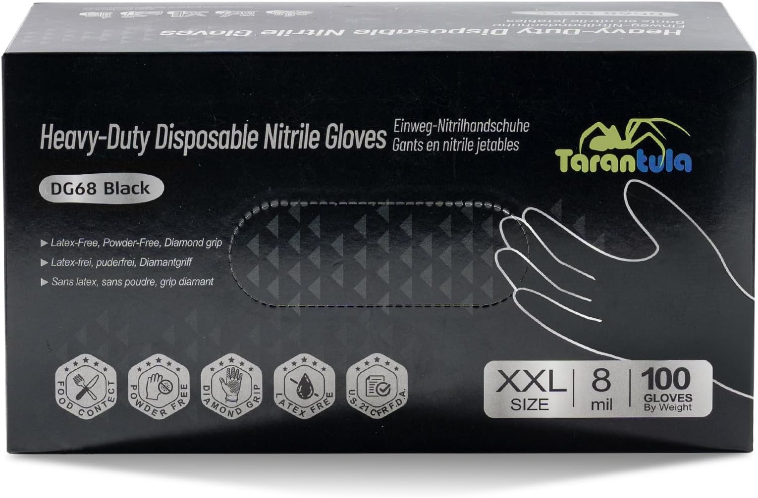 Tarantula 8-mil Disposable Nitrile Gloves, Heavy-Duty Fully Diamond Textured,…