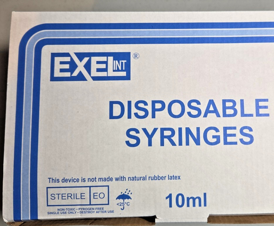 Exel 26265 10ml disposable syringe – Pack of 12 Syringes – NO Needles lab dental
