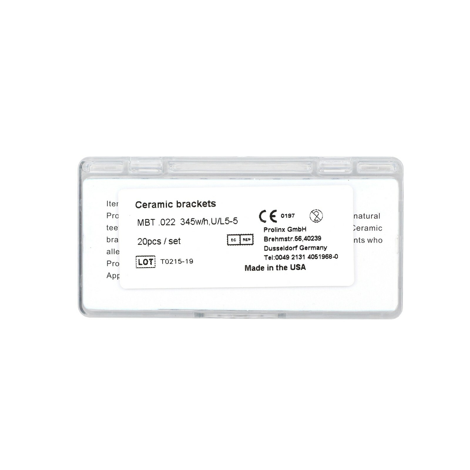 Dental Orthodontic Ceramic Brackets Clear Ortodoncia Braces MBT 022 345 Hook 5-5