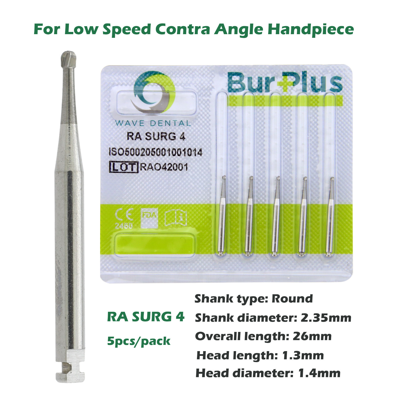 Wave Dental Surgical Burs Carbide Latch Low Speed Contra Angle Bur RA SURG 2 4 6