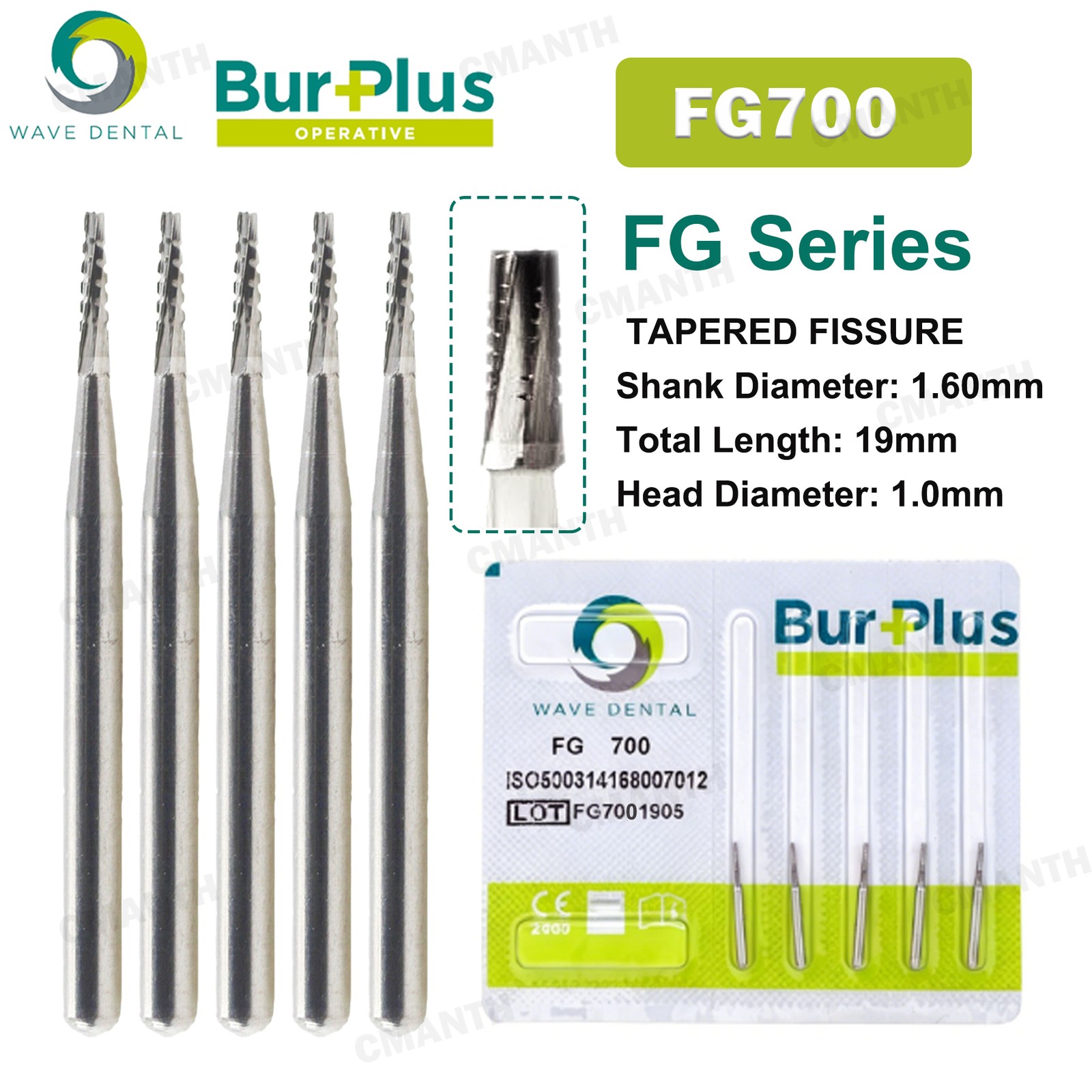 US WAVE Dental Burs Carbide Burs Tapered Fissure FG Cross Cut Bur Fit High Speed