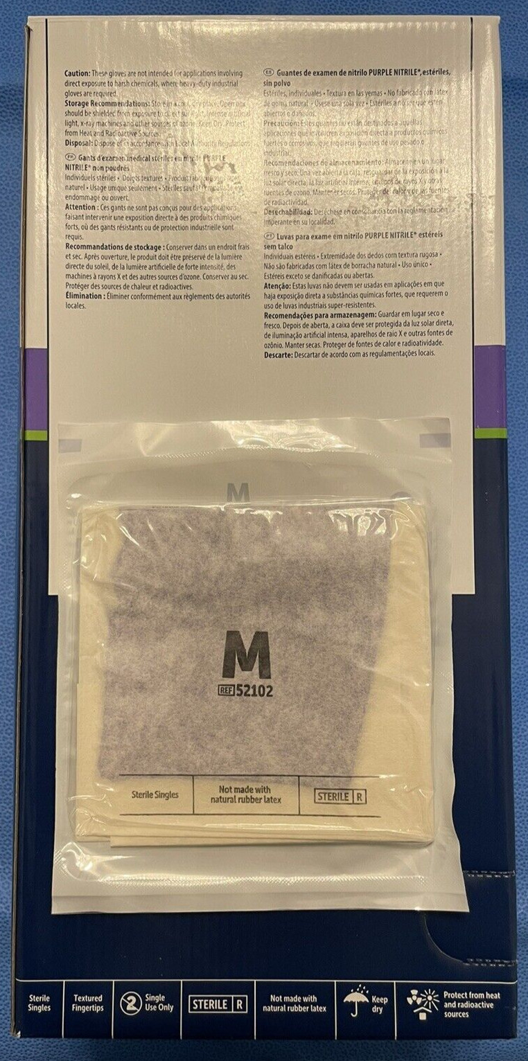 Halyard Purple Nitrile Sterile Exam Gloves Medium Box of 100 Singles #52102