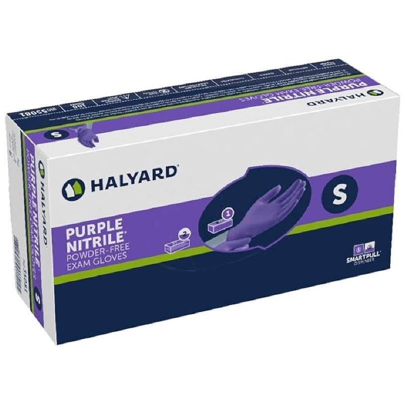 *100-Pieces* Halyard Purple Powder-Free Nitrile Exam Gloves Small 55081