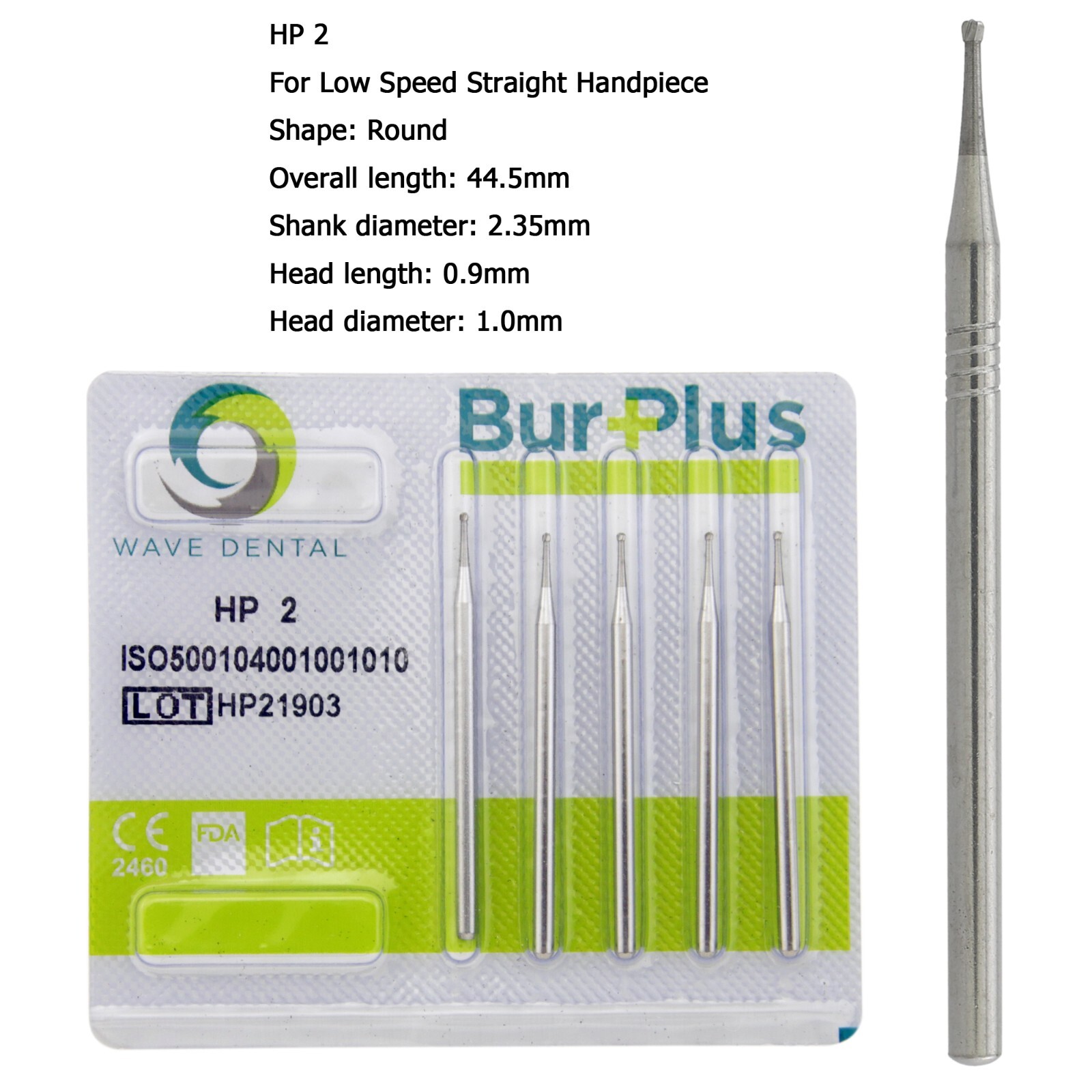 Wave Dental HP Carbide Round Burs Low Speed Surgical Burs 44.5mm HP 2 4 6 8 10
