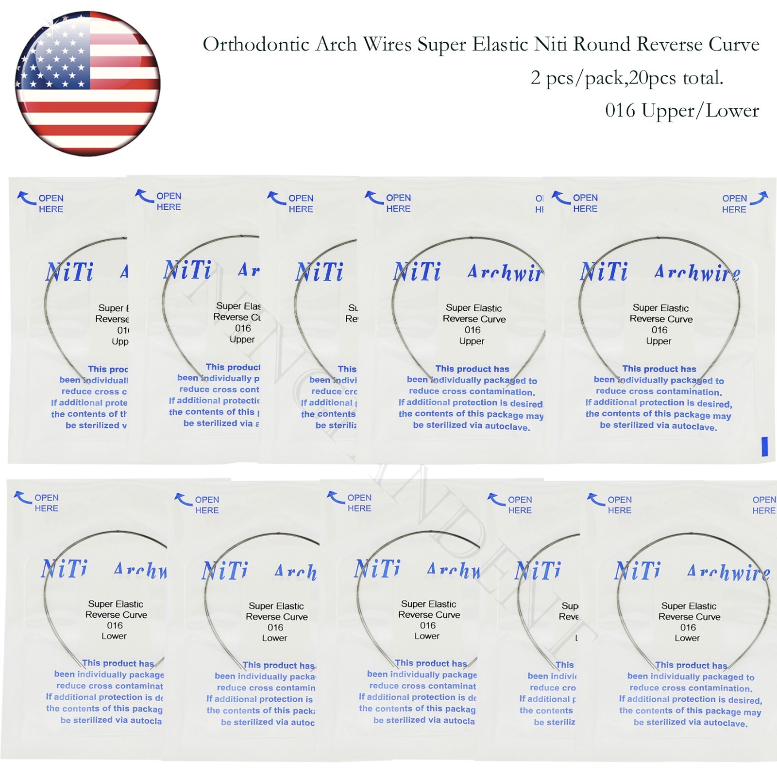 US Dental Ortho Arch Wire NiTi Stainless Reverse Curve Nature Round Square Ovoid