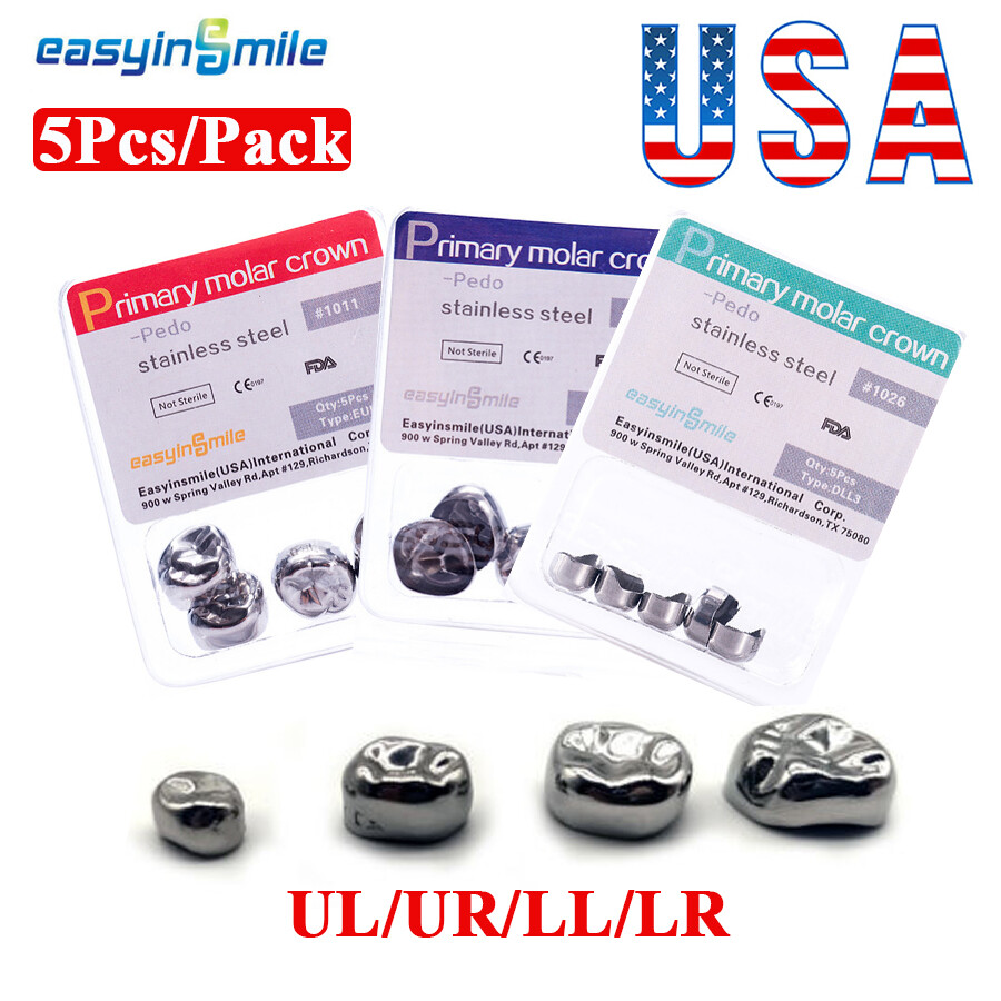 5Pcs Dental Kids Crown Deciduou Stainless Steel Veneers pedo Teeth Caps 48 Types
