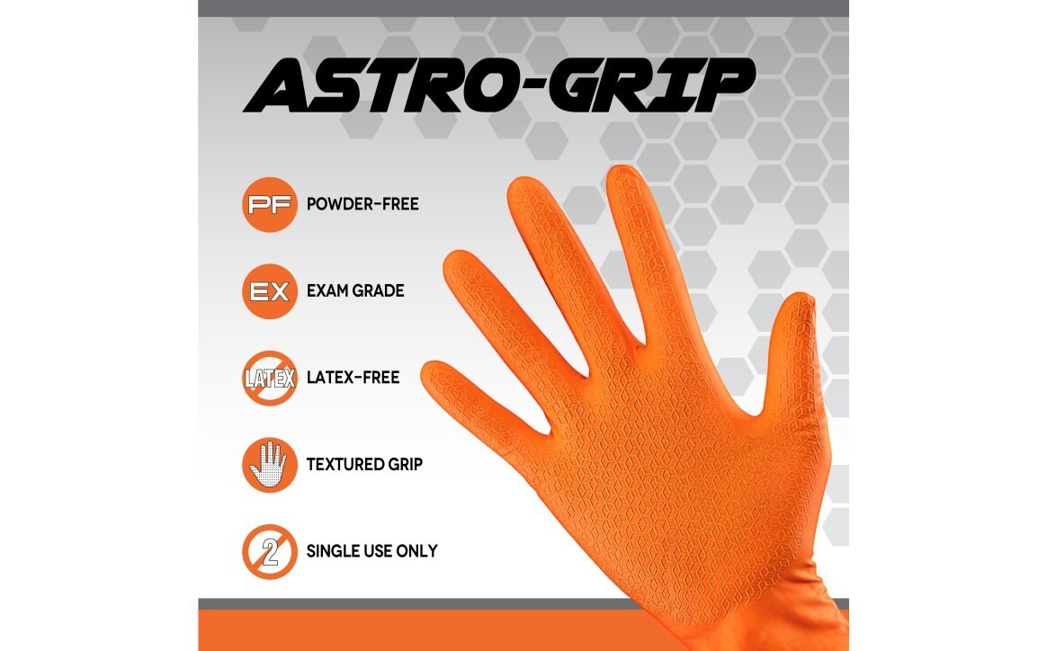SAS Safety Astro-Grip Orange Nitrile Gloves, 7 mil Thick, 1000/Cs (M-2XL)