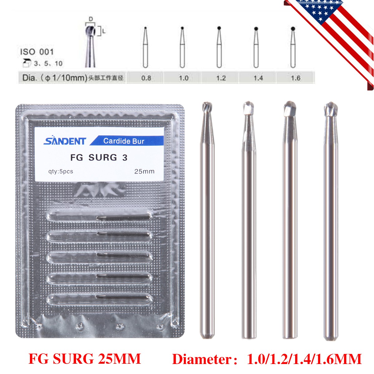 5pcs/box Dental FG Carbide Burs Surgical Drills for High Speed Handpiece