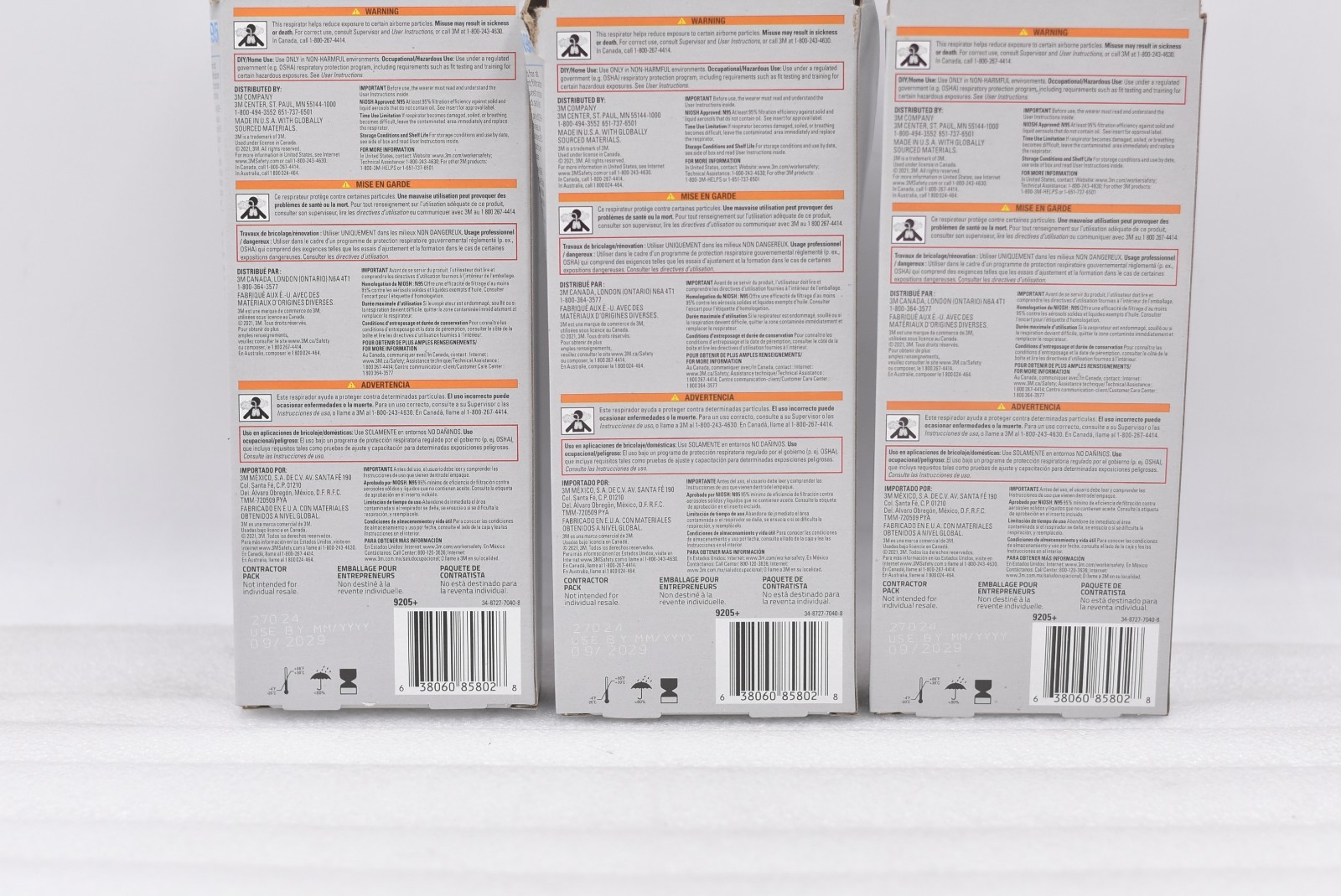 Lot of 3 3M Aura Respirator 9205+ Disposable White Masks – 3 Count