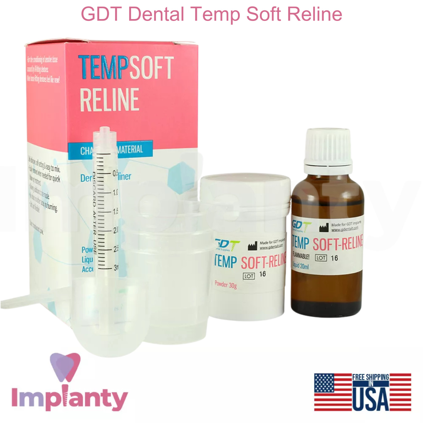 GDT Dental Temp Soft Reline Easy Mix Translucent Pink Renewing Dentures Material