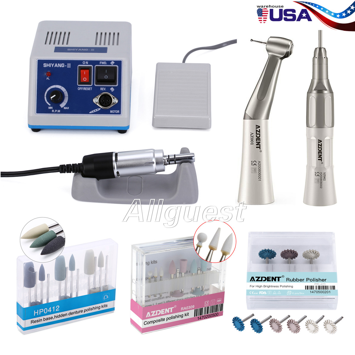 USA Dental Marathon Electric Micro Motor/Straight Contra Angle Handpiece/Burs