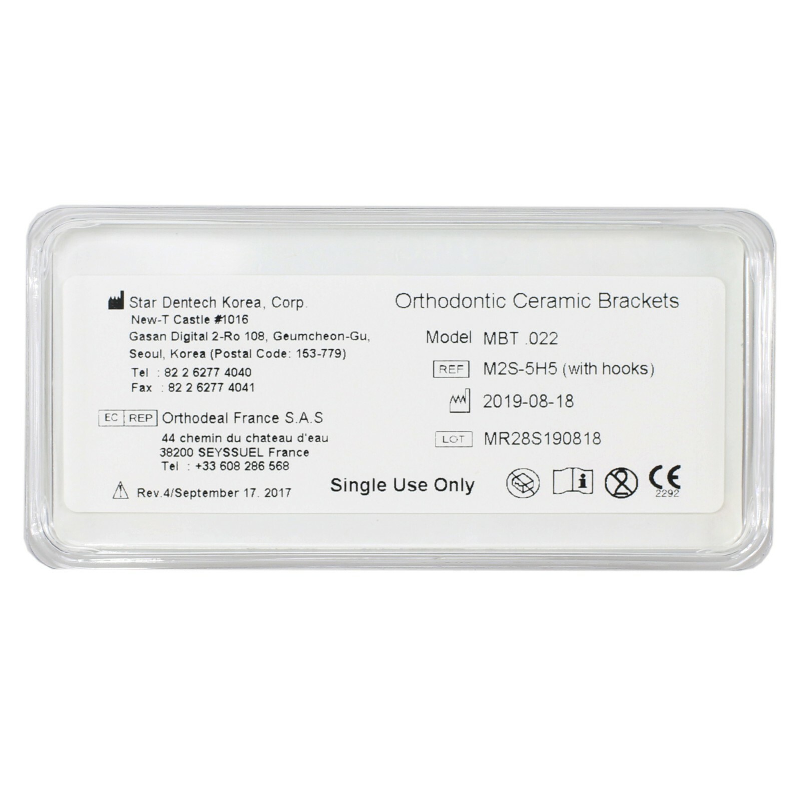 Dental Orthodontic Sapphire Crystal Bracket Braces Roth MBT 022 345 Hooks 5-5