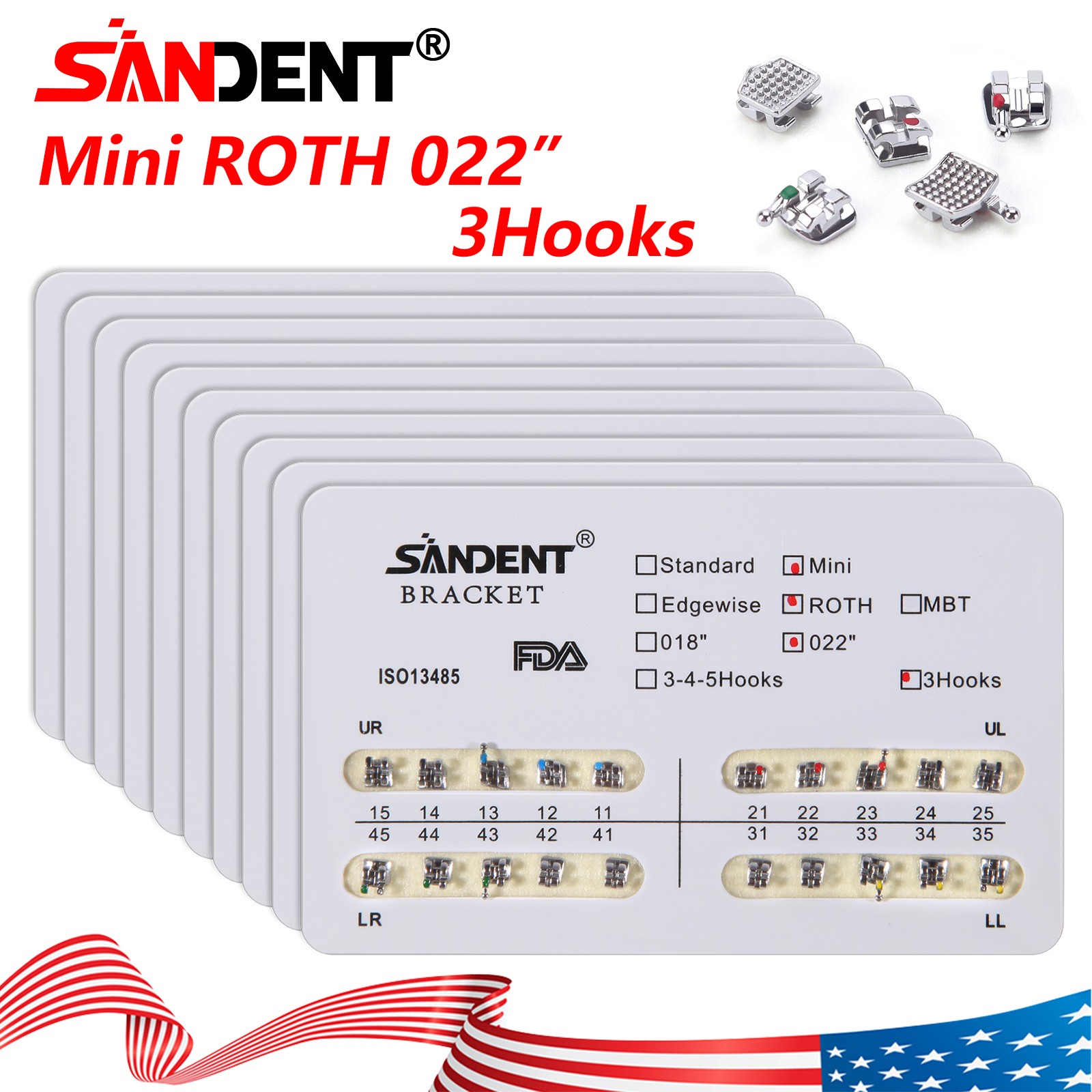 Dental Orthodontics Brackets Brace Mini Roth.022 Hooks 3 Metal 20pcs/pack DL