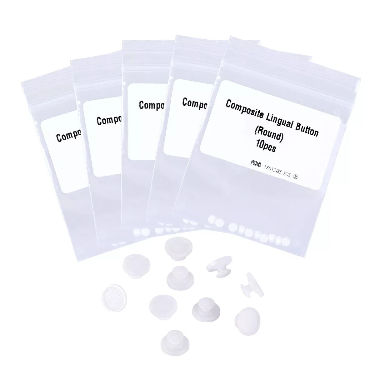 10Pcs/Pack Dental Orthodontic Ceramic Lingual Button Bondable Round Base Clear