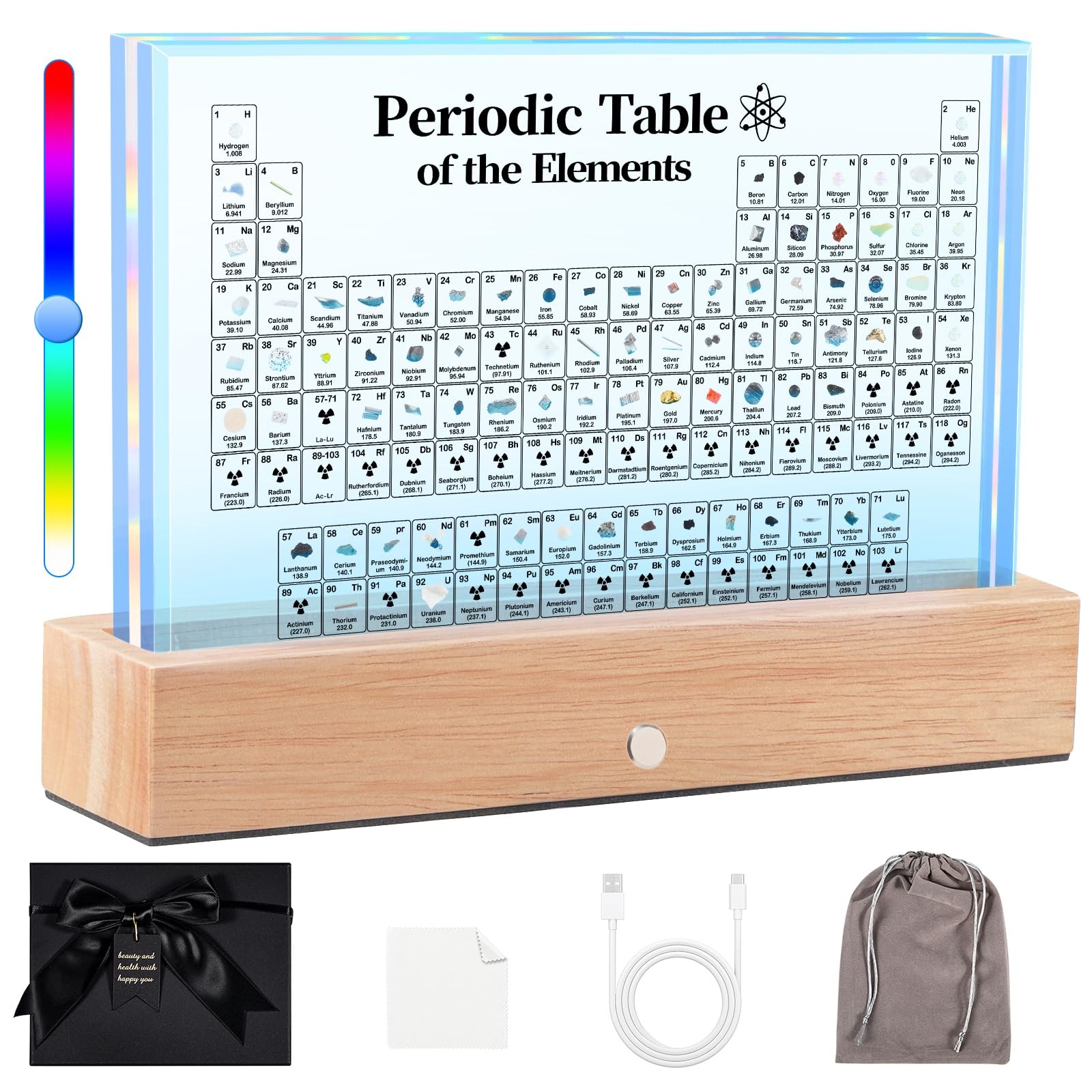 “Large Acrylic Periodic Table with Real Elements & LED Lights – Educational