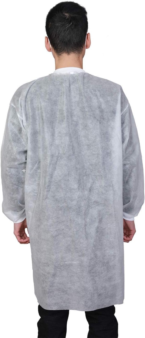 10-Pack Disposable Lab Coats for Adults, Knee Length with 2 Pockets, Knitted …