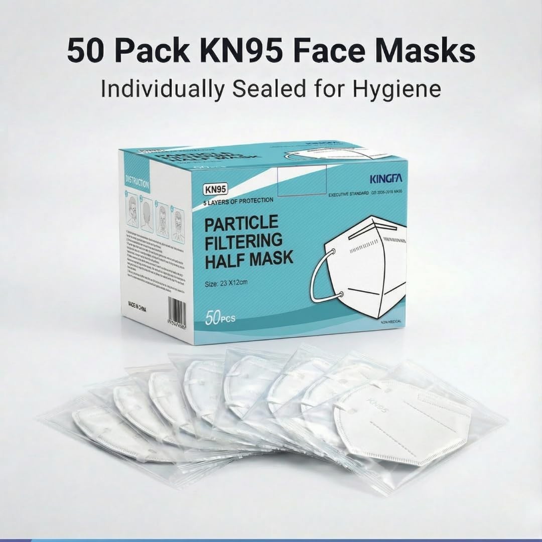 KN95 Face Masks 50 Pack GB2626-2019 Certified 5-Layer Filtration Disposable